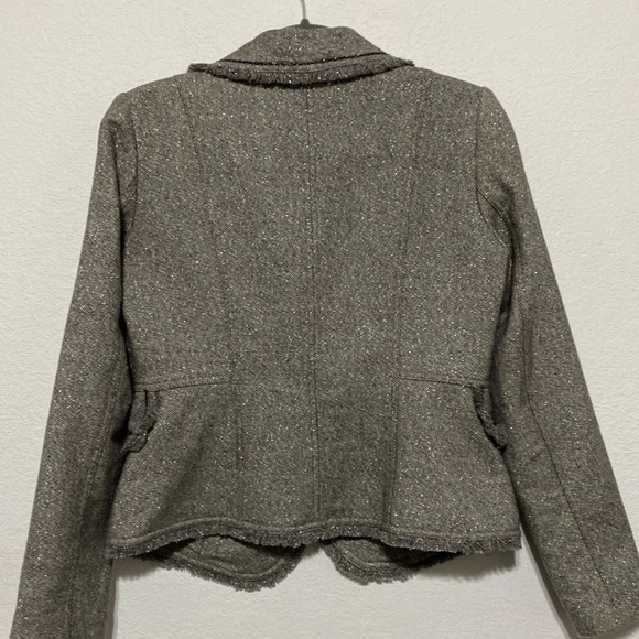 Cache Cotton Wool Linen Gray Metallic Asymmetrical Blazer Jacket Size M - Picture 3 of 7